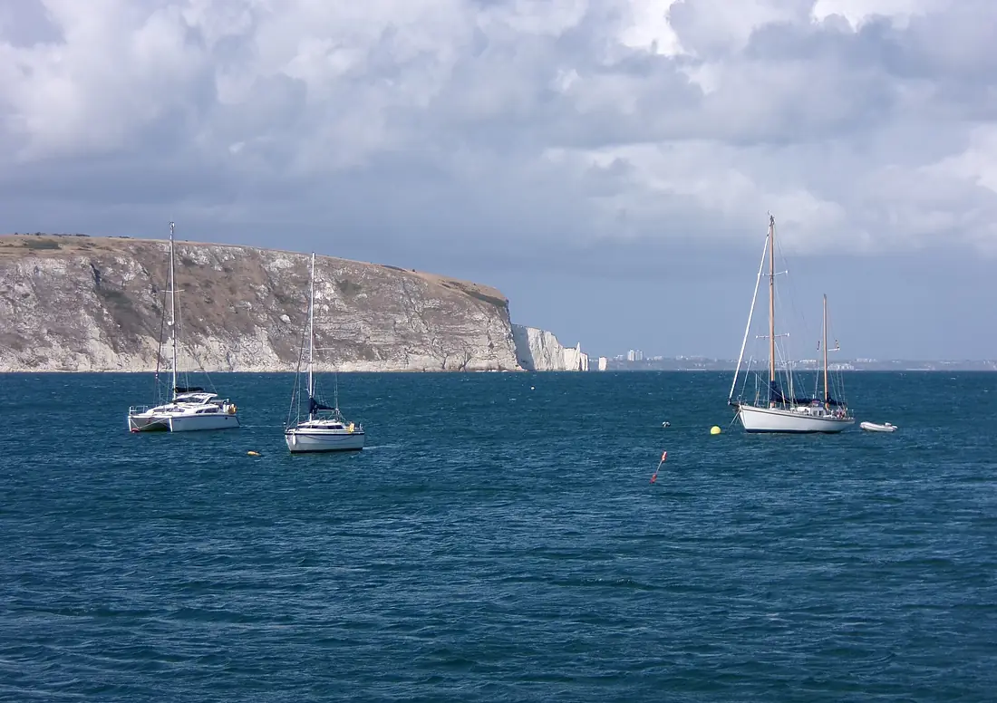 View towards Ballard Cliff from Swanage Pier, Dorset, England 01