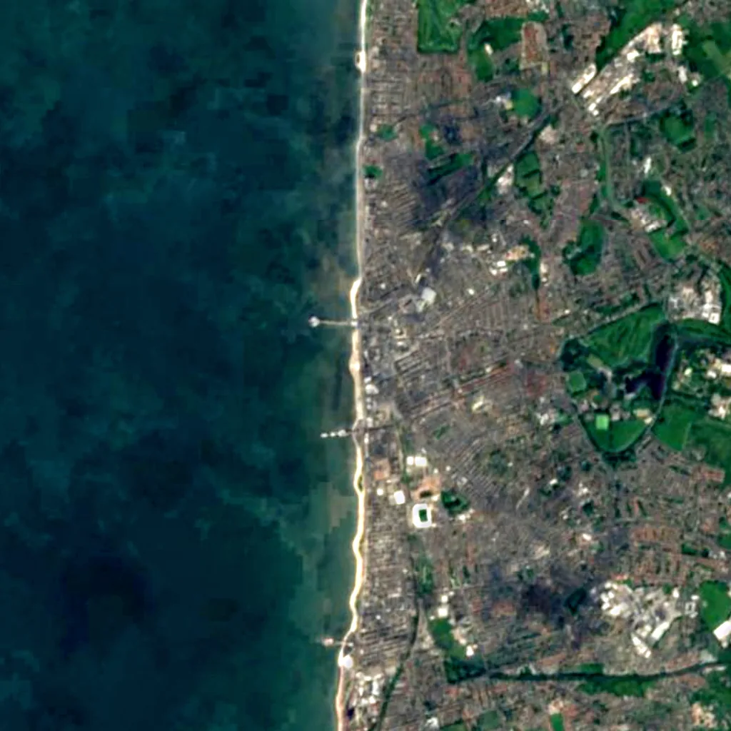 Blackpool Tower seen from above (Sentinel-2)