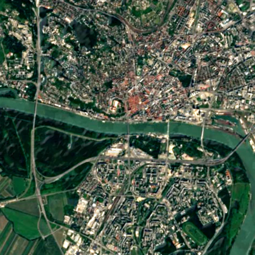 Bridge of the Slovak National Uprising seen from above (Sentinel-2)