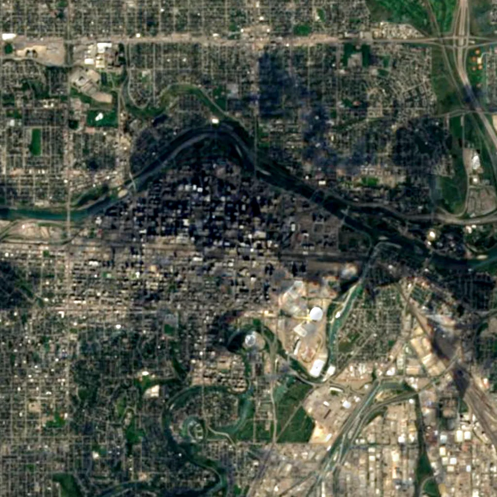 Calgary Tower seen from above (Sentinel-2)
