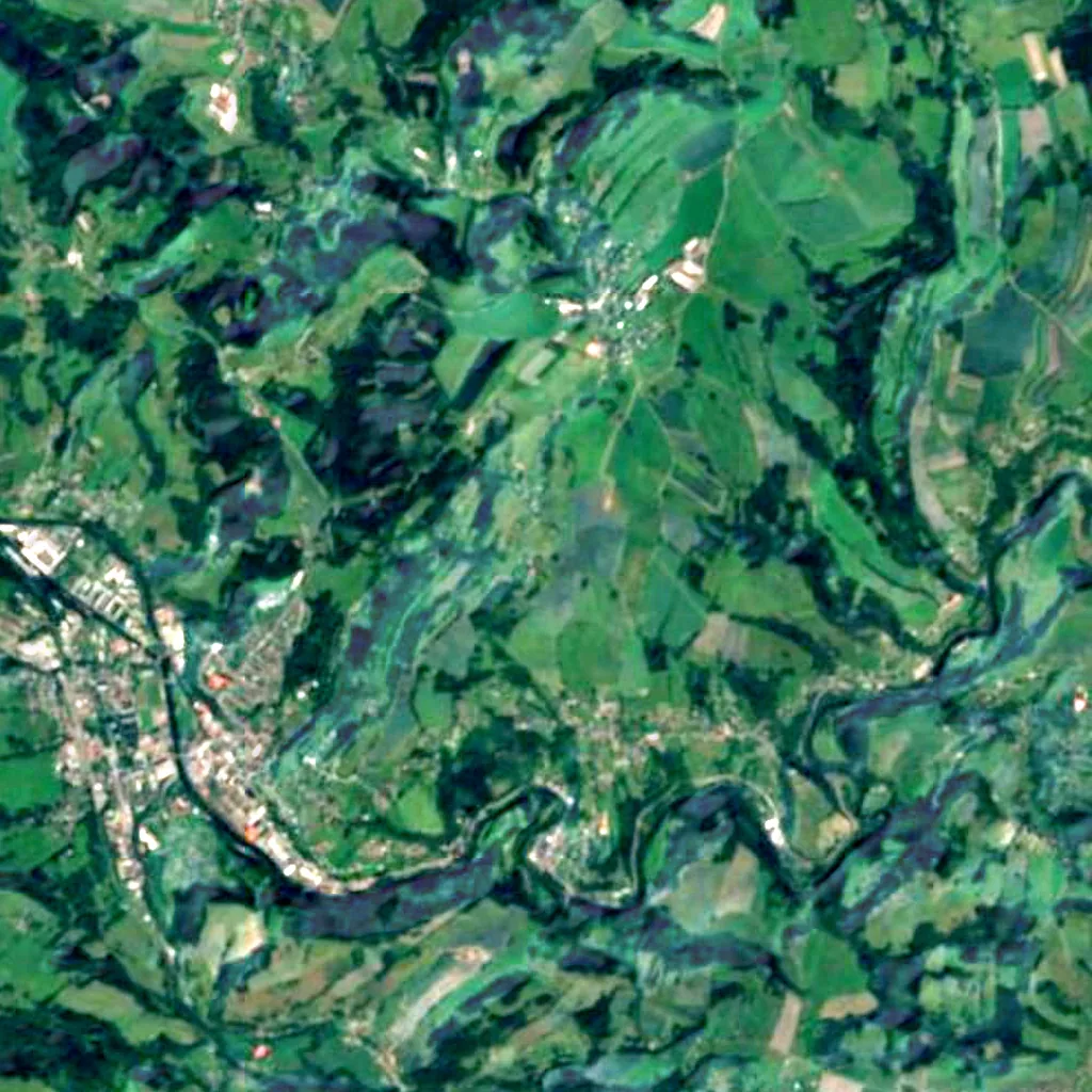Cimrman's world's smallest lookout tower seen from above (Sentinel-2)