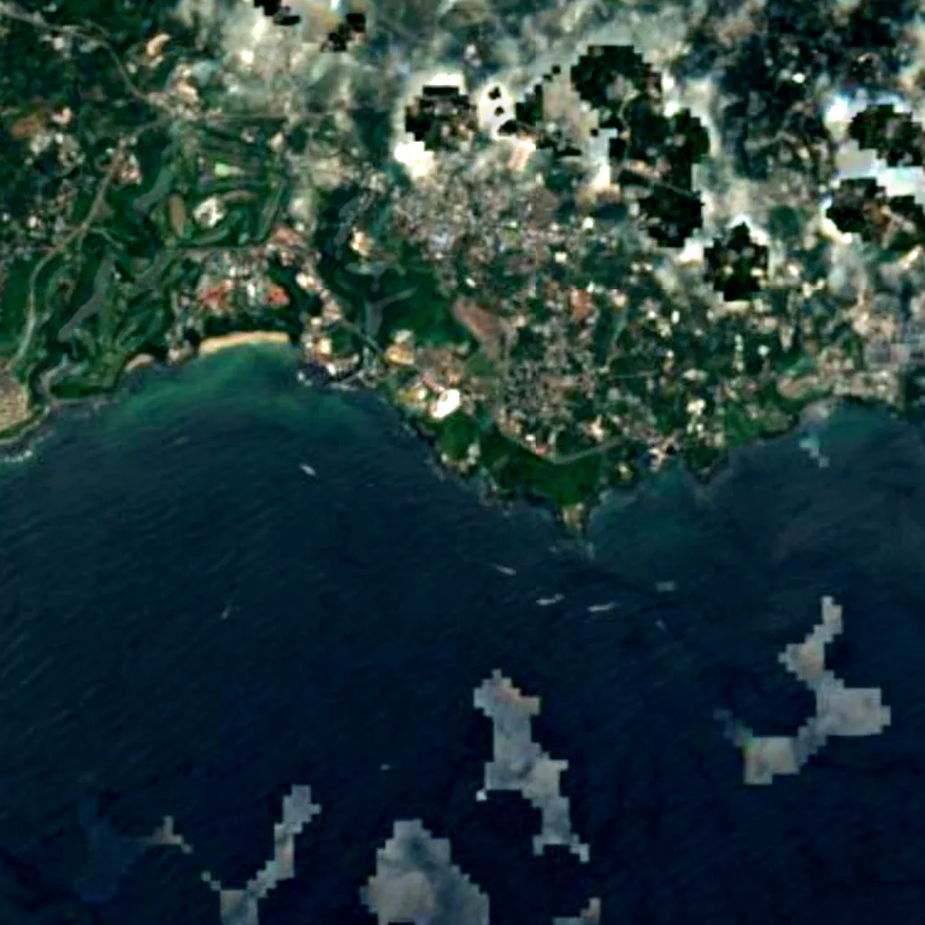 Daepo Jusangjeolli Cliff seen from above (Sentinel-2)