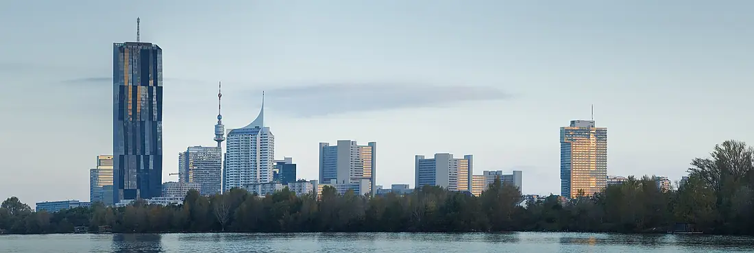 Donaucity from Danube River to Northnorthwest - Vienna-
