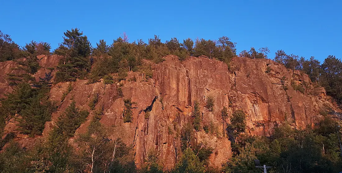 The sheer rock of Eagle's Nest Park facing Hastings St.-Bancroft-Ontario-20210901