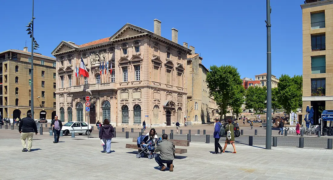 Marseille city hall and Rue de la Mairie from Quai du Port, 2015