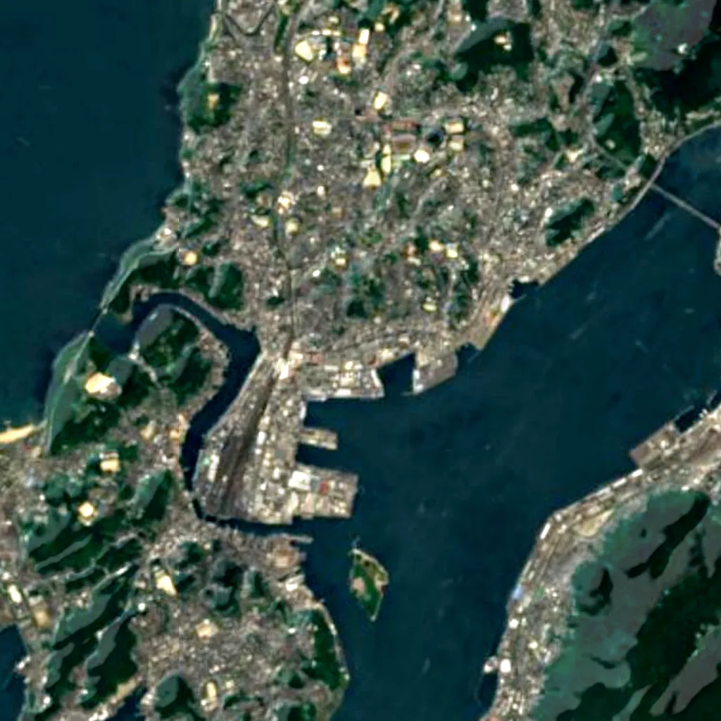 Kaikyō Yume Tower seen from above (Sentinel-2)