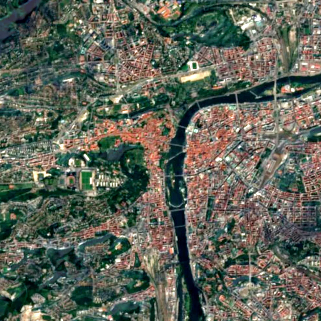 Lookout tower in Sovovy mlýny seen from above (Sentinel-2)