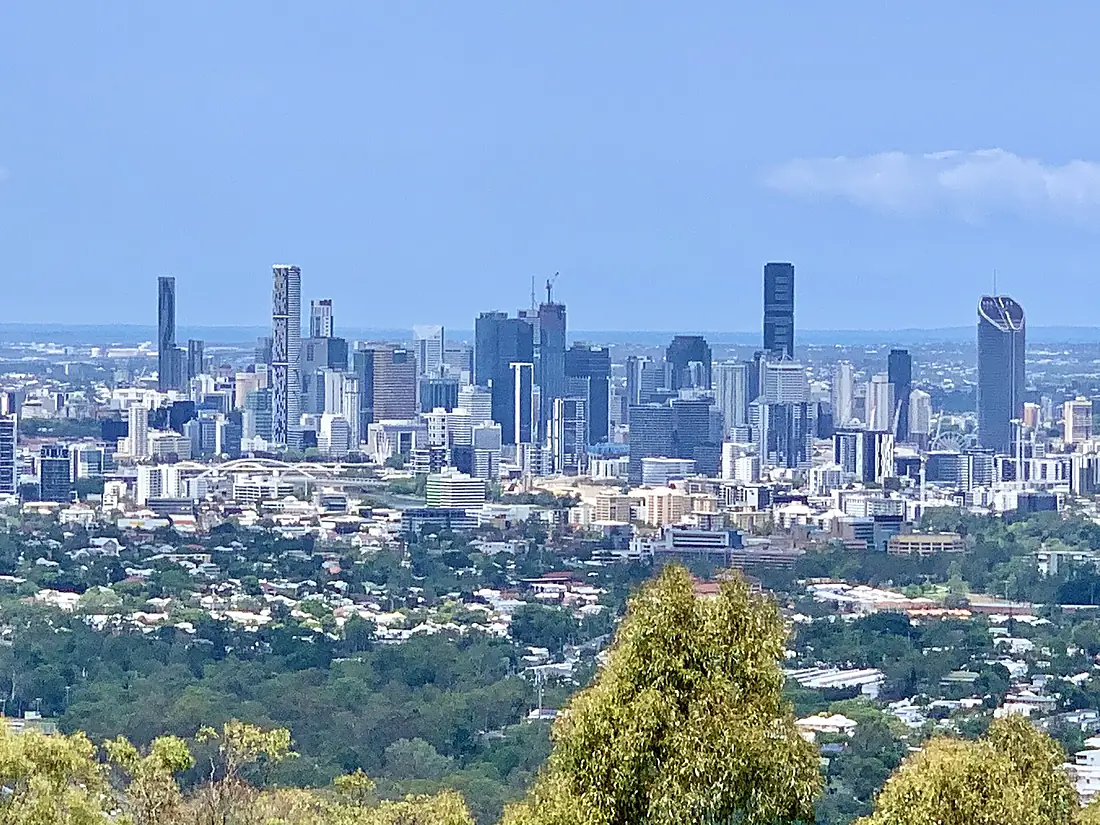 Skylines in Brisbane seen from Mount Coot-tha Lookout in January 2020