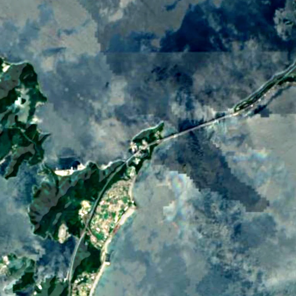 Ōnaruto Bridge Crossing Memorial Hall seen from above (Sentinel-2)