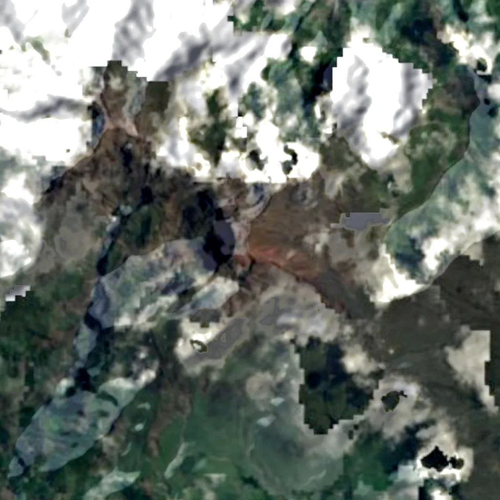 Piton des Neiges seen from above (Sentinel-2)