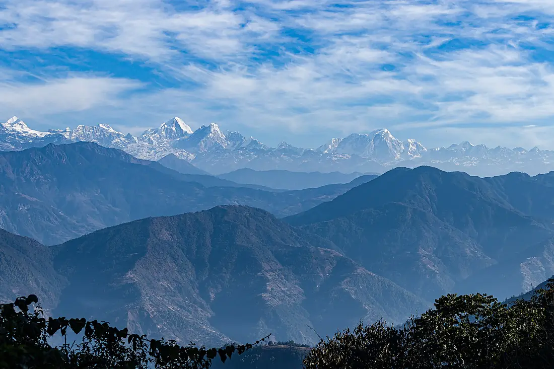 View of Gangchenpo, Dorje Lhakpa and Phurbi Chyachu mountains from Suryachaur, Nuwakot