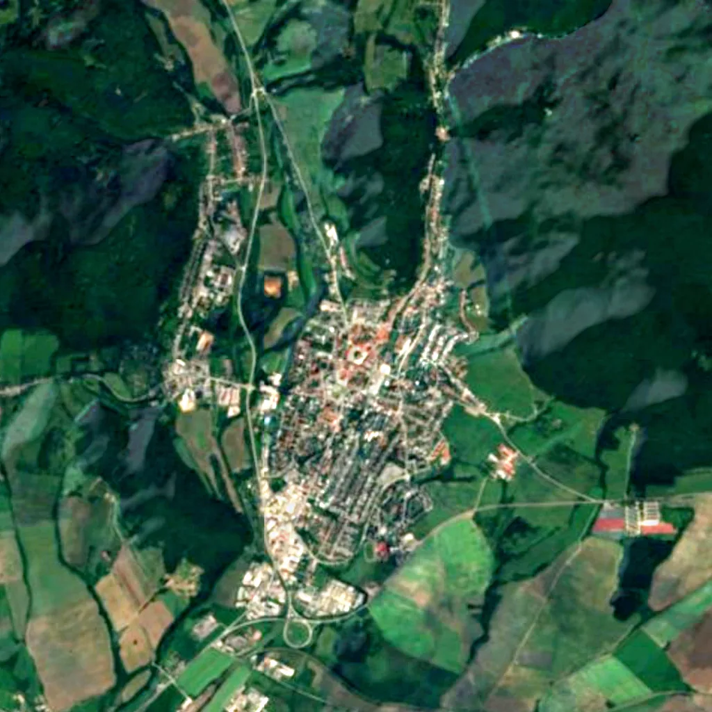 Tower in Rožňava seen from above (Sentinel-2)