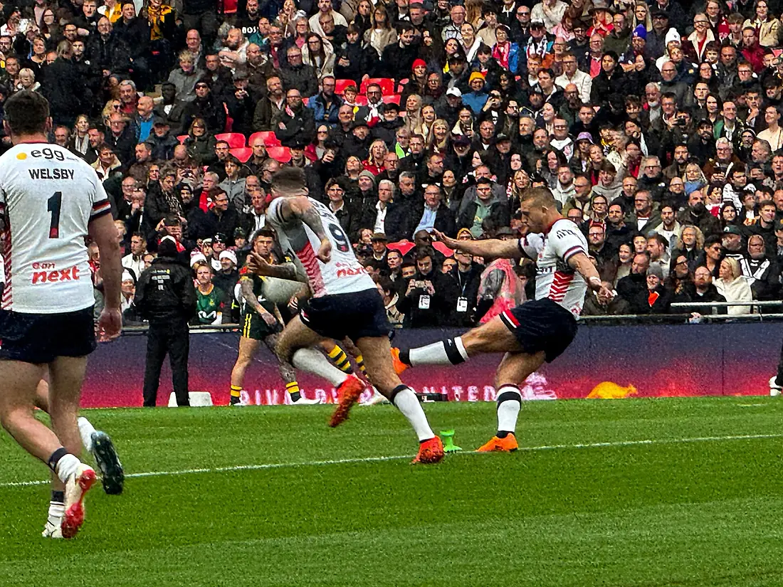 Mikey Lewis kicking off for England