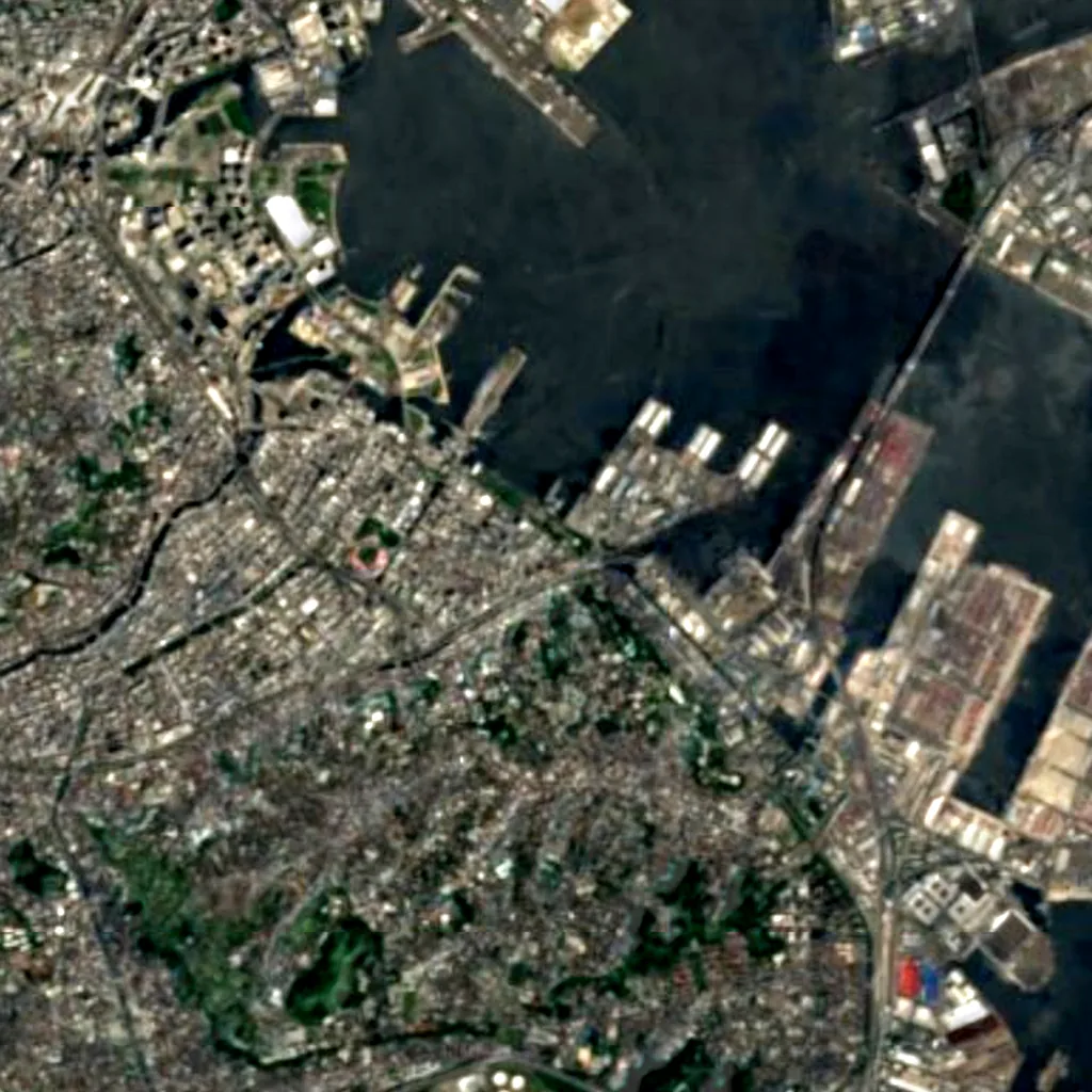 Yokohama Marine Tower seen from above (Sentinel-2)